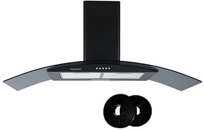 Cookology CGL100BK/A Energy A Rated 100cm Curved Smoked Glass Black Cooker Hood & Carbon Filters