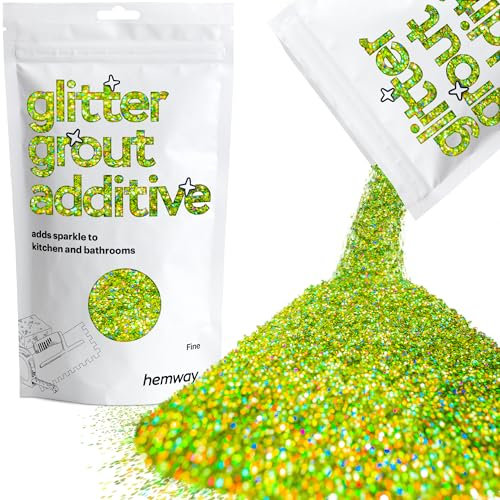 Hemway Glitter Grout Additive - Lime Green Holographic | Metallic Flakes for Adding Sparkle to Old & New Kitchen & Bathroom Tiles | Enhance Your Indoor Grouting Projects with a Sparkly Effect | 100 g
