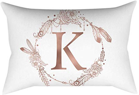 Xmiral Kissenbezüge Kissenhüllen Roségold Alphabet Gedruckte Polyester Kopfkissenbezug 30cm x 50cm(K)