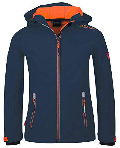 Trollkids Kinder Softshell Jacke Trollfjord, Mystik, 98, Mystik Blau / Orange