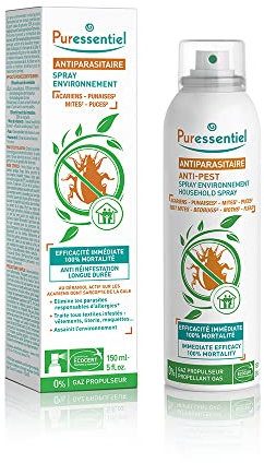Puressentiel - Assainissant - Spray Textiles Antiparasitaire aux Huiles Essentielles - Formule naturelle - Traite tous textiles et mobiliers infestés par acariens, punaises, puces et mites - 150 ml