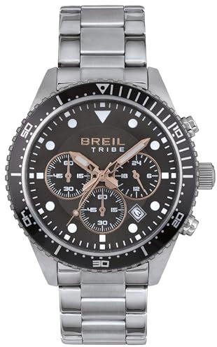 Breil, Collezione Sail, Orologio Uomo, Cronografo Uomo con Movimento al Quarzo, con Cinturino in Acciaio, Quadrante Antracite, Sfere e Indici con Luminous, Chiusura Diver, Diametro 28 mm, Silver