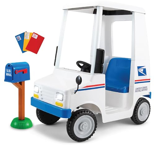 Kid Trax 6V USPS Mail Truck Ride-On Toy, Ages 3-5, Max Weight 60 lb, Includes Mailbox, Play Envelopes, Working Headlights/Horn, FM Radio/MP3 Input