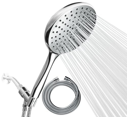 SparkPod High Pressure Handheld Shower Head with Hose- Huge 6-Inch Face- Rain Shower with Extra Long 6 ft. Hose and Premium Adjustable Bracket- Luxury Design -Tool-Less 1-Min Installation (Chrome)