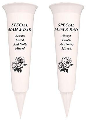Graveside Memorial Vases/Flower Holders Ornament (2 Spikes/Package), Engraved with a Funeral Verse | A Personalized Plastic Spike Grave Decoration Ornament for your Loved Ones (Special mam and dad)