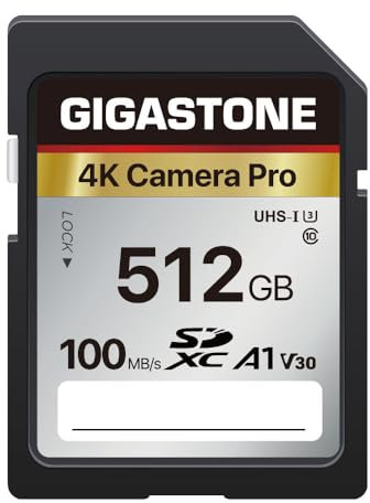 GIGASTONE 512GB SDXC Speicherkarte, 4K Kamera Pro, bis zu 100 MB/s, für Videoaufnahmen mit Digitalkameras von Canon Sony Olympus, A1 V30 UHS-I U3 Klasse 10