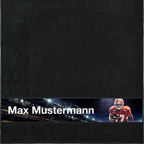 Manutextur Duschtuch mit Namen - personalisiert - Motiv American Football - viele Farben & Motive - Dusch-Handtuch - schwarz - Größe 70x140 cm - persönliches Geschenk mit Wunsch-Motiv und Wunsch-Name