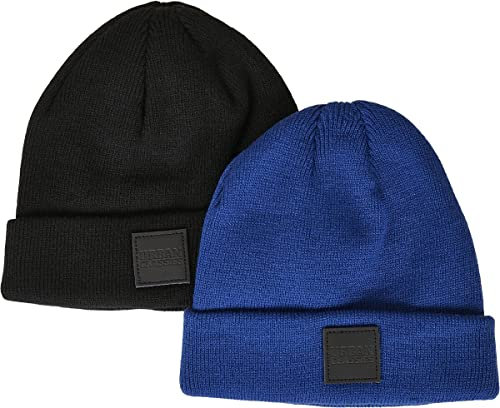 Urban Classics Kinder Mütze Logopatch Beanie Kids 2-Pack Black/royal Blue 110/116