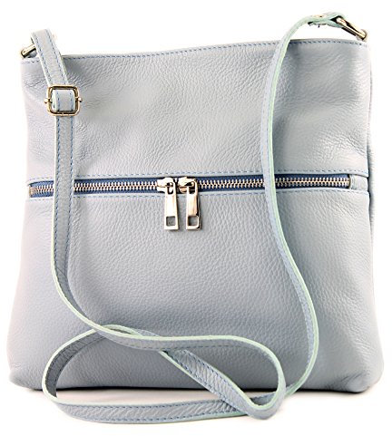 modamoda de T144 Damen Leder Umhängetasche Schultertasche Messenger bag handmade in Italy, Farbe:Eisblau2021