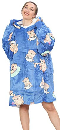 True Face Blanket Hoodie Unisex Oversized Ladies Sherpa Fleece Ultra Plush Unisex Hooded Sweatshirt One Size Blue-Cats