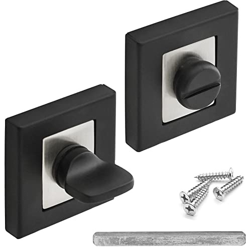 Decoranddecor Square Escutcheon Thumb Turn Key Rose (Black/Chrome WC Thumb Turn)