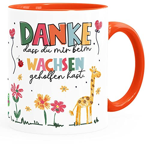 SpecialMe® Kaffee-Tasse Danke dass du mir mein Wachsen geholfen hast kleines Geschenk Abschied Erzieherin weiss-innen-orange standard