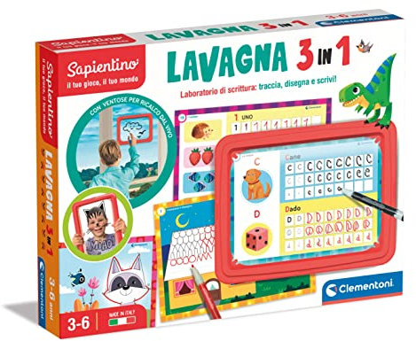 Clementoni - 16391 - Sapientino - Lavagna 3 in 1 - Lavagna con Piano Trasparente, Laboratorio di Scrittura, Gioco Educativo Bambini 3 Anni - Made in Italy