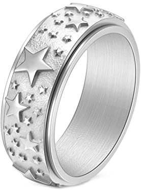 Mesnt Edelstahl Ring Herren, Pentagram Stern Drehbarer Spinner Fidget Ring Silber Größe 57 (18.1)