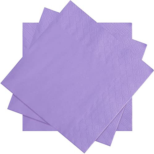 Spakon 100 Stück 2-lagige Cocktail-Servietten, Einweg-Servietten für Abendessen, Hochzeit, Party, Geburtstag, Brautjubiläum, Empfang, 12,7 x 12,7 cm (lila)