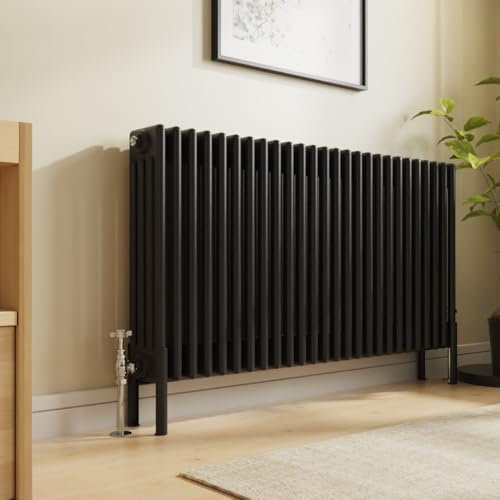 NRG Traditional 4 Column Horizontal Radiator 600x1190mm Black Central Heating Radiators