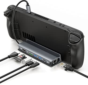 CableCreation Multiport USB C Dock and Stand Compatible with Steam Deck, 7 in 1 USB C Adapter with HDMI, Charging, Ethernet, USB 3.0 Ports, SD/TF Cards Reader, for ROG Ally, iPad, Steam Deck