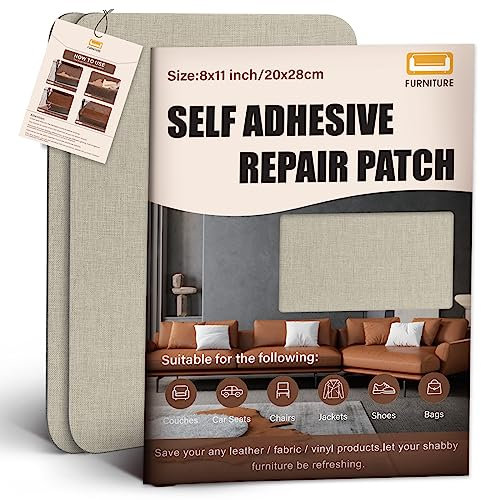 Leinenstoff Patches Selbstklebend, 3 Stück 20x28 cm Leinen Reparatur Patches, Leinen Flicken Selbstklebend, für Sofas, Autositze, Vorhang Kopfteile, Rucksack Beige grau