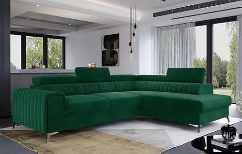 ChillMe CORNER SOFA BED - 'JULIET' - with storage and FREE assembly (Right, Bottle Green)