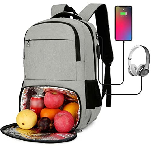 scosao Sac à Dos Déjeuner, 15.6 Pouces Sac à Dos Ordinateur Avec Compartiment Isotherme, Sac à Dos Homme Femme de Travail Avec 1 Bloc Réfrigérant pour Voyage, Affaires, Collège Laptop Backpack,Gray
