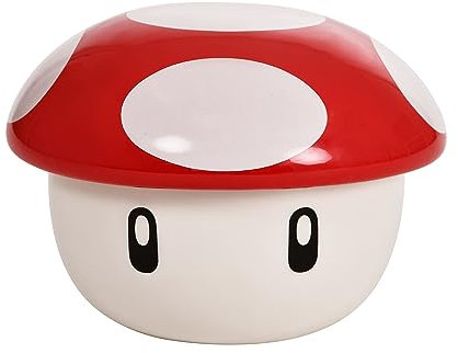 Elbenwald Super Mario bol avec couvercle dans le design Super Champignon pour les fans de Nintendo hommes femmes unisexe céramique blanc rouge
