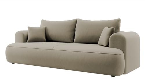 Selsey Sofa Schlafsofa Couch Mit Stauraum Schlaffunktion 3 Sitzer Pflegeleicht Polyurethanschaum Veloursoptik Beige OVO