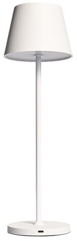ROLF KERN LED Tischlampe | CLUB 38cm | Aufladbarer Akku Tischleuchte ohne Kabel, dimmbar per Touch, IP54 für Innen und Außen geeignet 2700K warmes Licht mit USB Ladekabel weiß