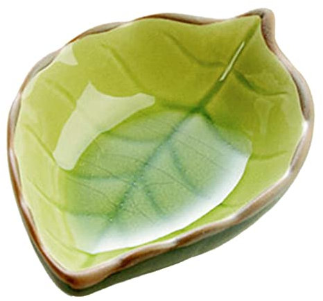 Plato de cerámica para condimentos de hojas, verde claro, para vinagre saborizado, salsa, aperitivos