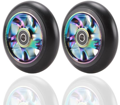 LEWITORS 2 Stück Stuntscooter Rollen 100Mm ABEC 9 Scooter ErsatzräDer, Hochwertige Ersatzräder mit Kugellagern PU-Reifen für Freestyle Extreme Autos, der meiste Freistil-Roller
