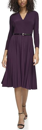 Tommy Hilfiger Damen Langarm Jersey Midikleid mit Faltenrock, Aubergine, 40