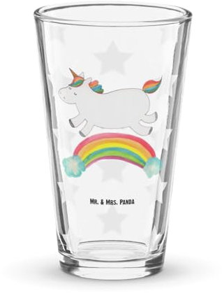 Mr. & Mrs. Panda Premium Trinkglas Einhorn Regenbogen, Premium Glas, 475 ml