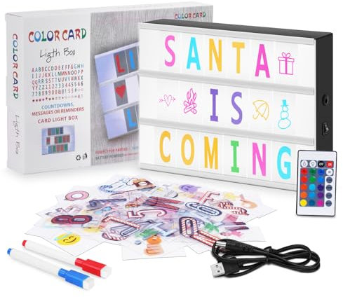 HOTUT Caja de Luz A4,Caja de Luz LED 16 Colores con 105 Letras,110 Emojis y 2 Rotuladores,Cartel Luminoso A4 con 30 Tarjetas Transparentes,Cartel Luminoso LED para Decoración Hogar,Habitación,Oficina