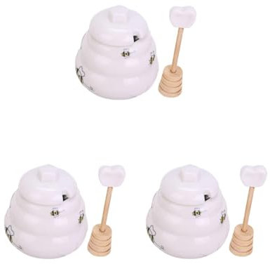 Leisurealeaneag Lot de 3 pots à miel en céramique avec couvercle pour épices et décoration de fête