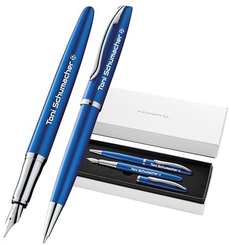 Pelikan Jazz® Noble Elegance K/P36 Kugelschreiber und Füllhalter mit Gravur Geschenk - einzigartige Stifte mit Namen - personalisierte Geschenke - Füllfederhalter (Saphire Blau)