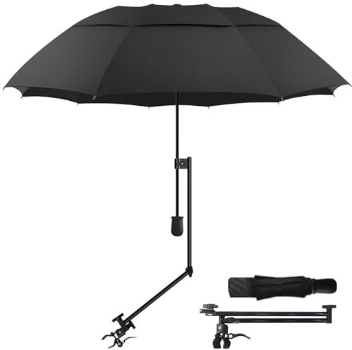 Sombrillas de patio con abrazadera universal ajustable, sombrilla de playa con 10 varillas resistentes, paraguas de apertura y cierre manual para exteriores, paraguas portátil para lluvia, silla de