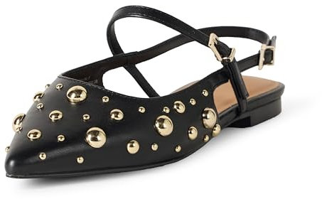 The Drop Tammie Pointed Toe Flat Bikerstiefel, Schwarz mit Nieten, 39.5 EU