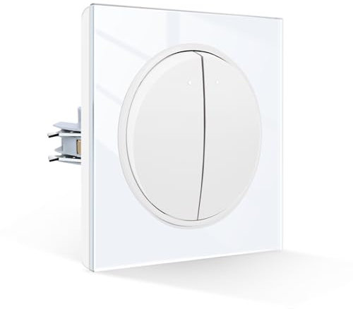 CNBINGO Interruptor de luz basculante de 2 vías, 1 vía, interruptor de luz empotrado, interruptor de pared táctil, interruptor basculante redondo, color blanco