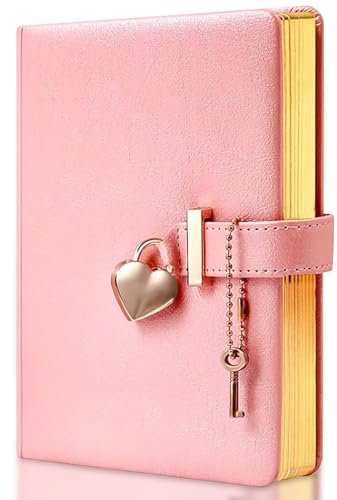 AMJKEJI Tagebuch mit Schloss in Herzform,B6 Rosa Herzförmiges PU Leder Notizbuch mit Schlüssel,Notizbuch Abschließbares,Persönlicher Planer Organizer,Geheimes Notizbuch,Geschenk für Frauen Weihnachten
