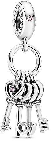 Lkwidi Charme Schlüssel der Liebe Anhänger Crystal und Charms Anhänger 925 Sterling Silber Charm Pendant für Europäische Armbänder und Halsketten