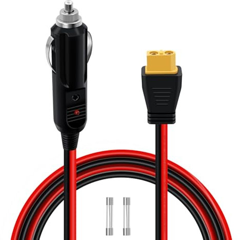 HuaLiSiJi XT60 Allume Cigare 12V 24V 14AWG Cable XT60 Allume Cigare Avec Indicateur LED, Fusible 15A Intégré pour Panneaux Solaires Onduleur de Voiture (Mâle, 2m)