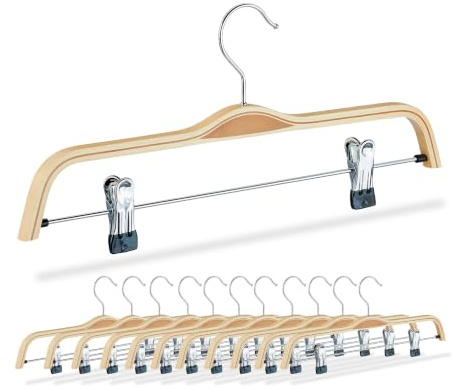 Relaxdays Grucce per Pantaloni, Set da 12 Appendini per Gonne, 2 Clip Appendi Abiti, Legno, Ferro, L: 37,5 cm, Marrone