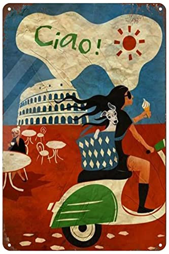 Metallschild Retro Metall Wanddekoration Vintage-Dekoration Dekoschild Für Küche Cafe Wohnzimmer 20X30Cm Italienisches Ciao Poster