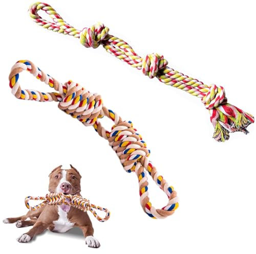 7WUNDERBAR Jouet pour Chien Corde à mâcher Jouet pour Chien Set, 2 pièces Chien mâcher Jouet 55cm, Corde de Coton Corde pour Chien 3 Sections tête de Chien déchiré Jouet (Chiens Moyens et Petits)