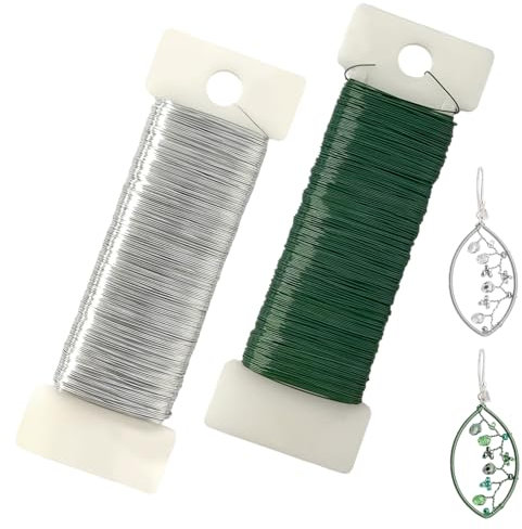UTXN 2 Pezzi di Filo per fioristi, 50 m 0,35 mm di Filo per la creazione di ghirlande, Rotolo di Filo per fioristi, Filo per la creazione di Natale e Halloween (Verde + Argento)