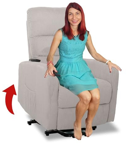 Mendler Fernsehsessel HWC-K62, Relaxsessel TV-Sessel Liege, Liegefunktion Aufstehhilfe, Metall Stoff/Textil Cord - hellgrau