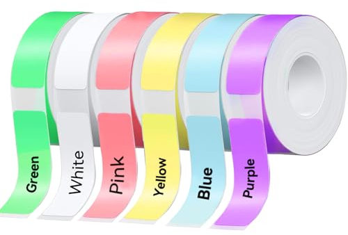 D30 P15 P11 Etikettenhersteller-Band, 12 x 40 mm Etikettendruckpapier, Standard-laminiertes Büro-Etikettierband, Mehrzweck-Etikettierband für Schule, 990 Bänder/6Rolle, 5 Rollen Farbe, 1 Rollen Weiß