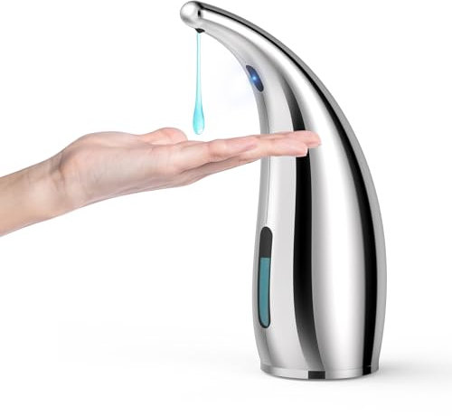 HMJIA Dispenser di Sapone Automatico 4 Livelli Regolabile Dispenser di Sapone Elettrico con Sensore IPX6 Dispenser di Sapone Impermeabile per Cucina e Bagno Hotel Ristorante (300ml - Argento)