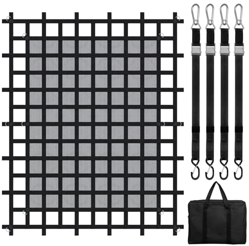 VEVOR Cargo Net with Mesh, 96 in x 81 in, Heavy Duty Truck Cargo Net-(WLL) 1,500lbs, 4 Adjustable Straps with Carabiners & S-Hooks, Truck Bed Cover for Trailer, Pickup, Boat, Jeep, SUV 6.75' x 8'