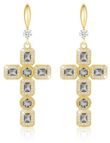 Linawe Kreuz Ohrringe Ohrhänger, Ohrringe Hängend Gold Schmuck, Damenohrringe Goldene Ohrringe Set, Kristall Ohringe Kreuz Strasssteine Statement Ohrringe Modeschmuck Vergoldet