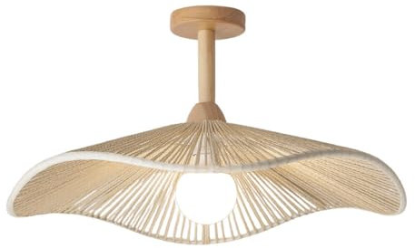 YFMYY Moderne Massivholz-Deckenleuchte, Boho-Deckenleuchte mit handgewebtem Hanf-Lampenschirm, halbbündige Deckenleuchte für Flur, Schlafzimmer, Küche, Eingangsbereich, Bauernhaus